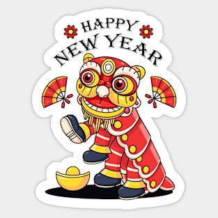 Chinese New Year, cute dragon lion dance Sticker